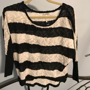 LA Hearts black and white striped shirt